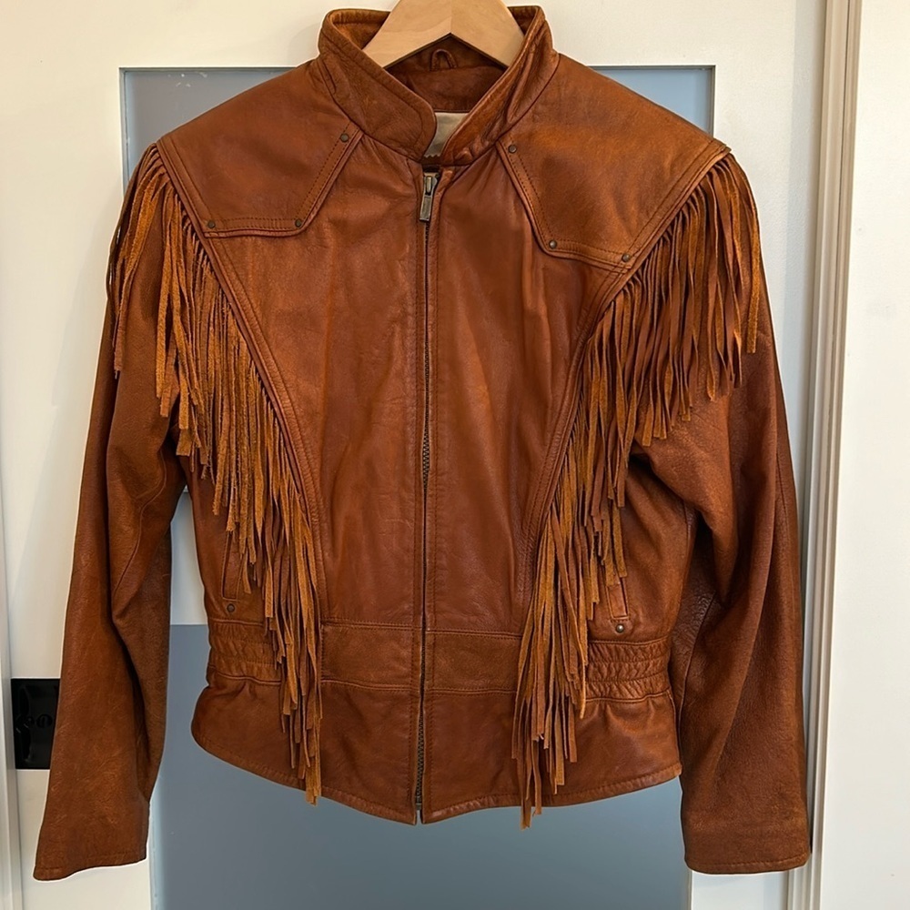 Vintage Brown Leather Fringe Jacket